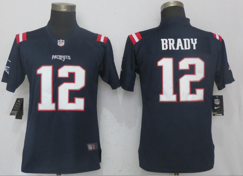 Women New England Patriots #12 Brady Navy Blue Color Rush Nike NFL Jerseys